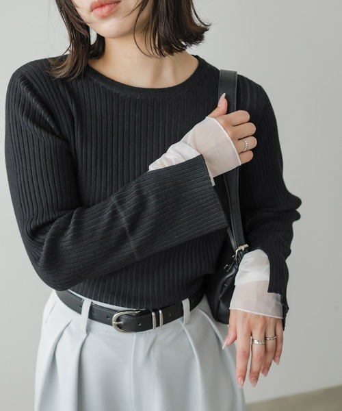 Bab（バブ）の「チュールレイヤードリブニットトップス（クルーネック）（ニット/セーター・レディース・ホワイト系その他/グレー/ブラウン/ブラック/ピンク/グレー系その他3・FREE）」の22枚目の写真