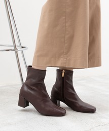晴雨兼用チャンキーヒールストレッチショートブーツ