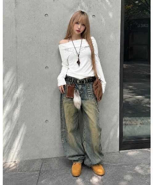 SPINNS(スピンズ)の「キャミソールレイヤード風長袖ドレープカットソー/ホルターネック/ストーン/ガールズストリート(Tシャツ/カットソー・レディース・モカ/ブラック/オフホワイト・ONESIZE)」の16枚目の写真