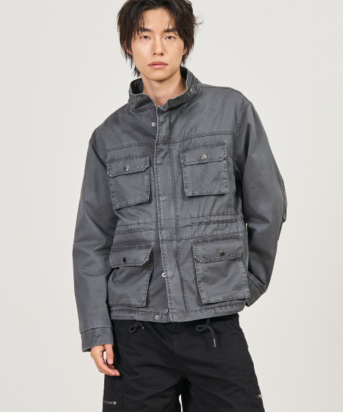 EXCONTAINER(エックスコンテナ)の「ヴィンテージウォッシュドショートフィールドジャケット(CHARCOAL)(ミリタリージャケット・メンズ・その他・MEDIUM/LARGE/X-LARGE)」の1枚目の写真