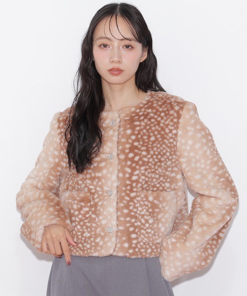 JILL by JILL STUART(ジルバイジルスチュアート)の「フェイクファーノーカラージャケット(ノーカラージャケット・レディース・ベージュ系その他/ホワイト/ピンク・FREE)」の3枚目の写真