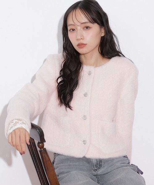 JILL by JILL STUART(ジルバイジルスチュアート)の「フェイクファーノーカラージャケット(ノーカラージャケット・レディース・ベージュ系その他/ホワイト/ピンク・FREE)」の4枚目の写真