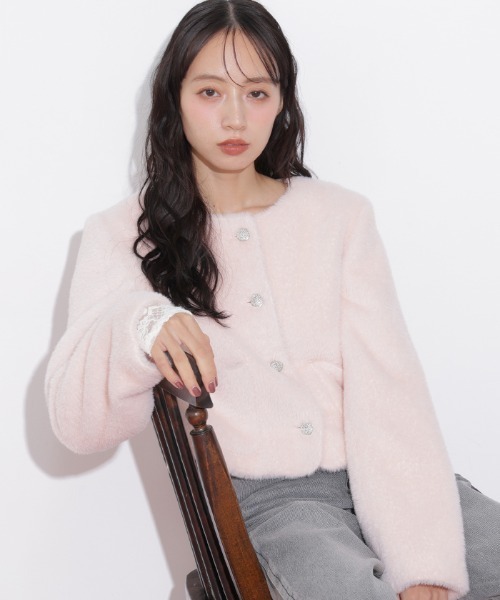 JILL by JILL STUART(ジルバイジルスチュアート)の「フェイクファーノーカラージャケット(ノーカラージャケット・レディース・ベージュ系その他/ホワイト/ピンク・FREE)」の5枚目の写真
