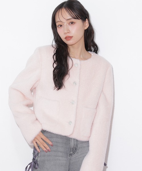 JILL by JILL STUART(ジルバイジルスチュアート)の「フェイクファーノーカラージャケット(ノーカラージャケット・レディース・ベージュ系その他/ホワイト/ピンク・FREE)」の7枚目の写真
