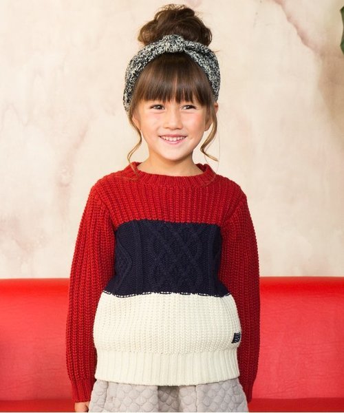 BREEZE（ブリーズ）の「ネット限定 配色切替ニットセーター（ニット/セーター・キッズ・ネイビー/レッド/キナリ・140/120/130/95/110/100/90/80）」の3枚目の写真