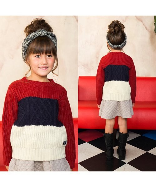 BREEZE（ブリーズ）の「ネット限定 配色切替ニットセーター（ニット/セーター・キッズ・ネイビー/レッド/キナリ・140/120/130/95/110/100/90/80）」の7枚目の写真