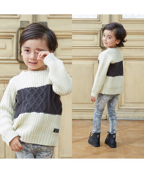 BREEZE（ブリーズ）の「ネット限定 配色切替ニットセーター（ニット/セーター・キッズ・ネイビー/レッド/キナリ・140/120/130/95/110/100/90/80）」の15枚目の写真