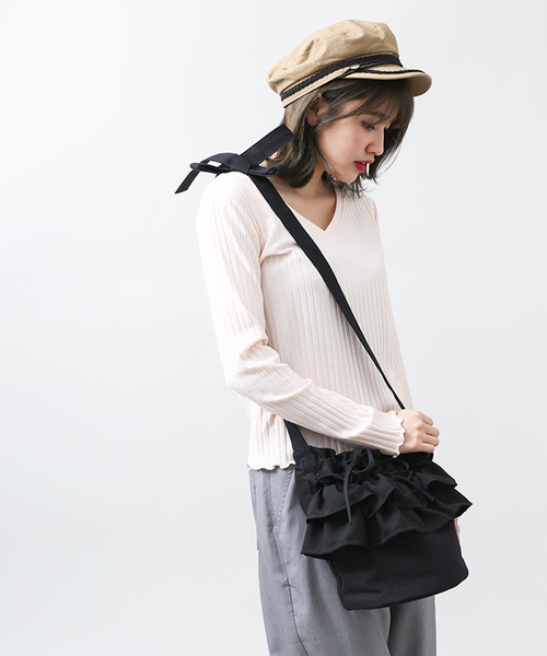 WEGO（ウィゴー）の「WEGO/バケツ型フリルミニショルダーバッグ（ショルダーバッグ・レディース・ネイビー/ブラック/ピンク/ホワイト・FREE）」の19枚目の写真