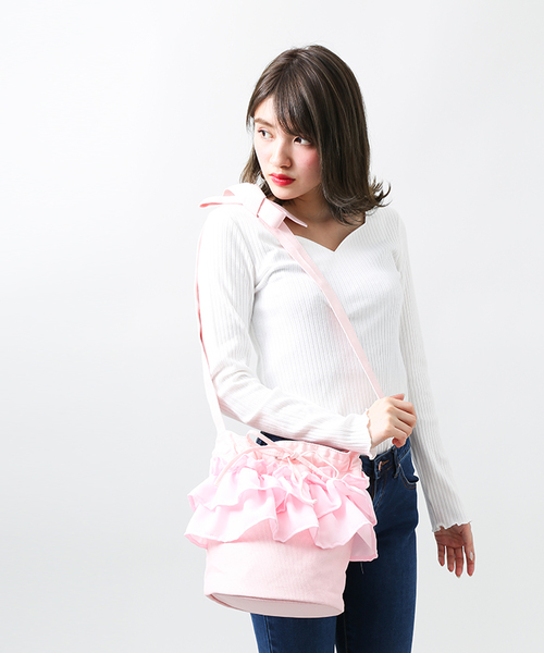 WEGO（ウィゴー）の「WEGO/バケツ型フリルミニショルダーバッグ（ショルダーバッグ・レディース・ネイビー/ブラック/ピンク/ホワイト・FREE）」の11枚目の写真