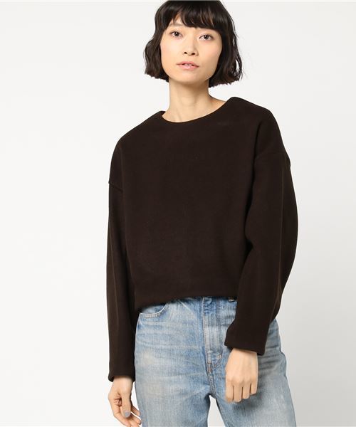 FLUID(フルイド)の「Fluid(フルイド) クロップド丈ウールトップス(Tシャツ/カットソー・レディース・ブラウン/ネイビー・1/2)」の12枚目の写真