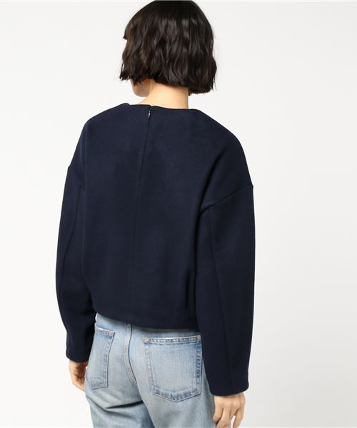 FLUID(フルイド)の「Fluid(フルイド) クロップド丈ウールトップス(Tシャツ/カットソー・レディース・ブラウン/ネイビー・1/2)」の3枚目の写真