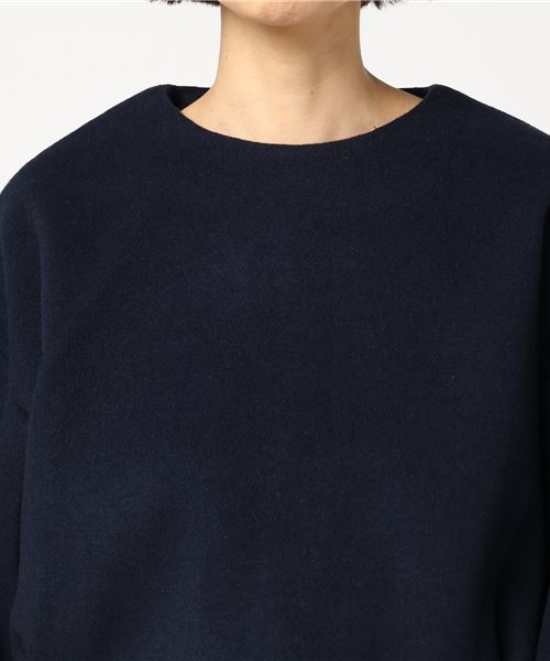 FLUID(フルイド)の「Fluid(フルイド) クロップド丈ウールトップス(Tシャツ/カットソー・レディース・ブラウン/ネイビー・1/2)」の7枚目の写真