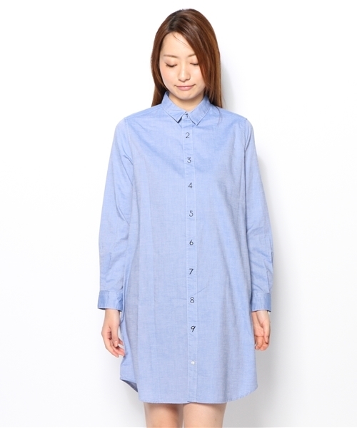 I am I （アイアムアイ）の「40/1OX 数字刺繍   長袖ワンピース（ワンピース・レディース・ブルー/ホワイト・FREE）」の3枚目の写真