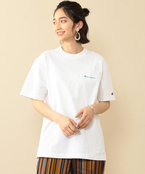 Champion（チャンピオン）の「【別注】＜Champion（チャンピオン）＞∴カラーロゴTシャツ（Tシャツ/カットソー・レディース・ネイビー/ピンク/ターコイズブルー/オフホワイト・LARGE/MEDIUM）」の10枚目の写真