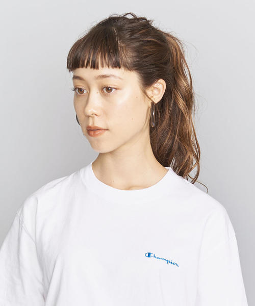Champion（チャンピオン）の「【別注】＜Champion（チャンピオン）＞∴カラーロゴTシャツ（Tシャツ/カットソー・レディース・ネイビー/ピンク/ターコイズブルー/オフホワイト・LARGE/MEDIUM）」の11枚目の写真