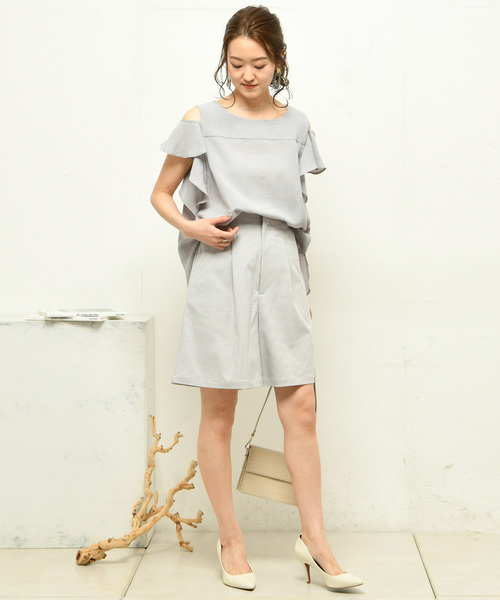 DouDou（ドゥドゥ）の「肩フリルブラウス（Tシャツ/カットソー・レディース・ブラック/ベージュ/ブラウン/グレー/オフホワイト/ピンク/ブルー・FREE）」の16枚目の写真