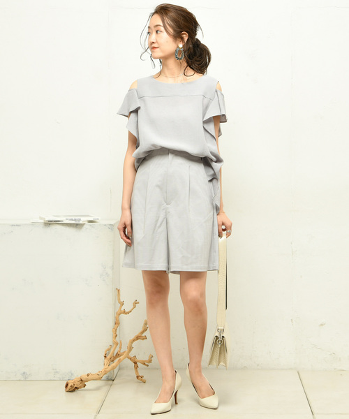 DouDou（ドゥドゥ）の「肩フリルブラウス（Tシャツ/カットソー・レディース・ブラック/ベージュ/ブラウン/グレー/オフホワイト/ピンク/ブルー・FREE）」の18枚目の写真