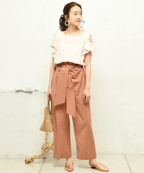 DouDou（ドゥドゥ）の「肩フリルブラウス（Tシャツ/カットソー・レディース・ブラック/ベージュ/ブラウン/グレー/オフホワイト/ピンク/ブルー・FREE）」の21枚目の写真