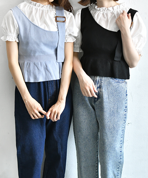 PairPair（ペアペア）の「ニットビスチェ×ブラウスセット（シャツ/ブラウス・レディース・ブラック/ベージュ/サックスブルー・FREE）」の2枚目の写真