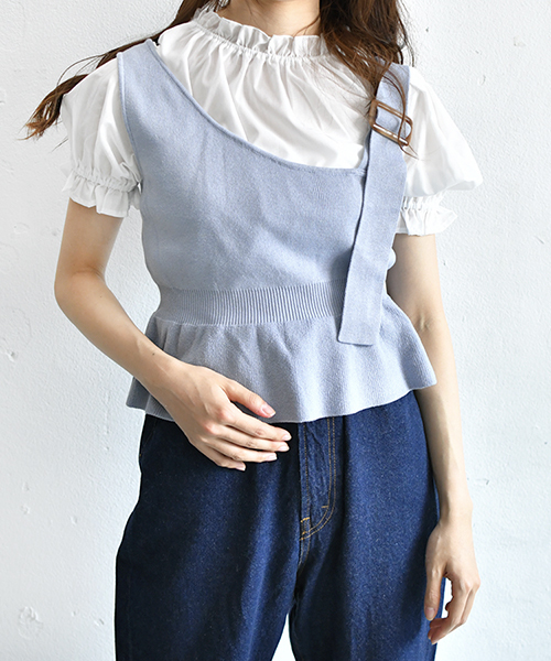 PairPair（ペアペア）の「ニットビスチェ×ブラウスセット（シャツ/ブラウス・レディース・ブラック/ベージュ/サックスブルー・FREE）」の6枚目の写真