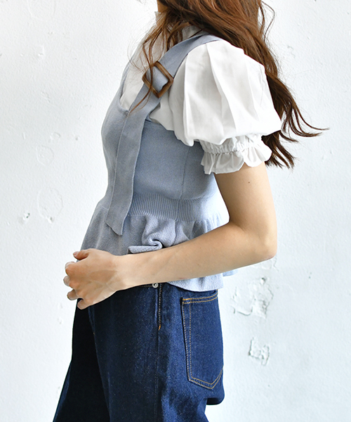 PairPair（ペアペア）の「ニットビスチェ×ブラウスセット（シャツ/ブラウス・レディース・ブラック/ベージュ/サックスブルー・FREE）」の9枚目の写真