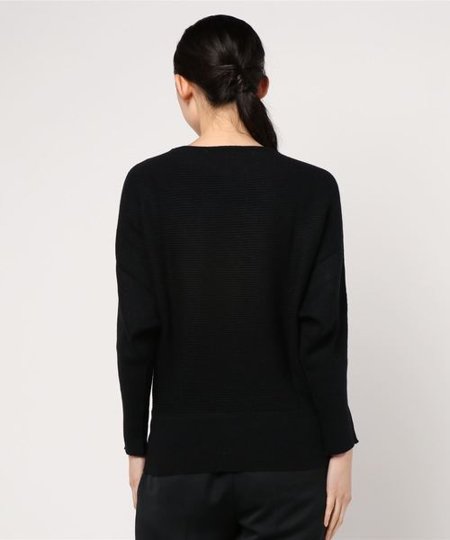 n'ee-ne（ネーネ）の「ボーダーリブボートネックドルマンスリーブ（ニット/セーター・レディース・ブラック/オフホワイト/杢グレー/ブルー/ボルドー・M）」の7枚目の写真