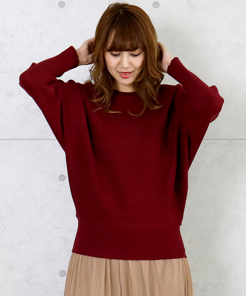 n'ee-ne（ネーネ）の「ボーダーリブボートネックドルマンスリーブ（ニット/セーター・レディース・ブラック/オフホワイト/杢グレー/ブルー/ボルドー・M）」の5枚目の写真