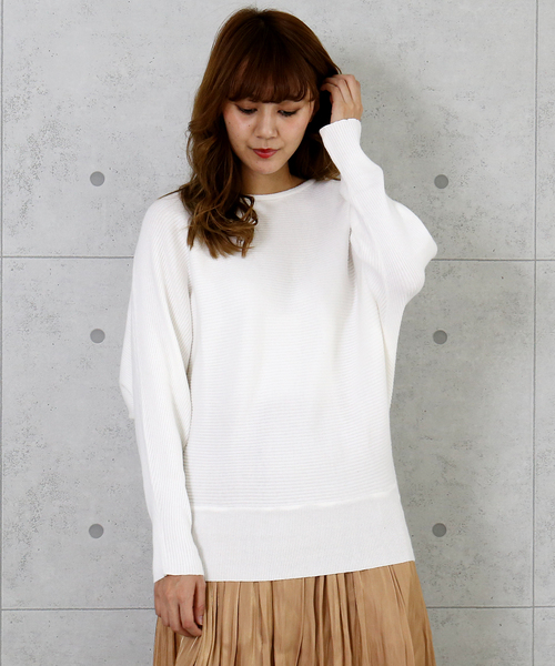 n'ee-ne（ネーネ）の「ボーダーリブボートネックドルマンスリーブ（ニット/セーター・レディース・ブラック/オフホワイト/杢グレー/ブルー/ボルドー・M）」の9枚目の写真