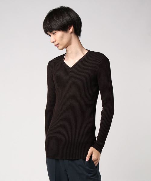 Request(リクエスト)の「【REQUEST】 2重臼リブ編み Vネック ニット(ニット/セーター・メンズ・ホワイト/ブラック/トップグレー/ネイビー/ボルドー・1/2/3)」の5枚目の写真