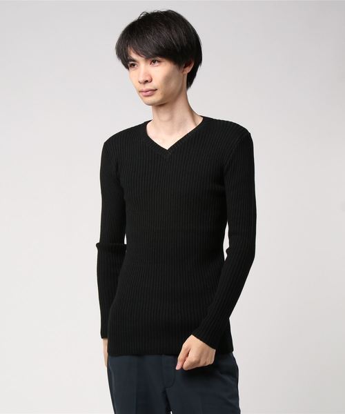 Request(リクエスト)の「【REQUEST】 2重臼リブ編み Vネック ニット(ニット/セーター・メンズ・ホワイト/ブラック/トップグレー/ネイビー/ボルドー・1/2/3)」の1枚目の写真