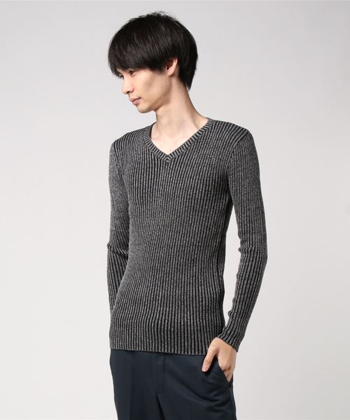 Request(リクエスト)の「【REQUEST】 2重臼リブ編み Vネック ニット(ニット/セーター・メンズ・ホワイト/ブラック/トップグレー/ネイビー/ボルドー・1/2/3)」の3枚目の写真