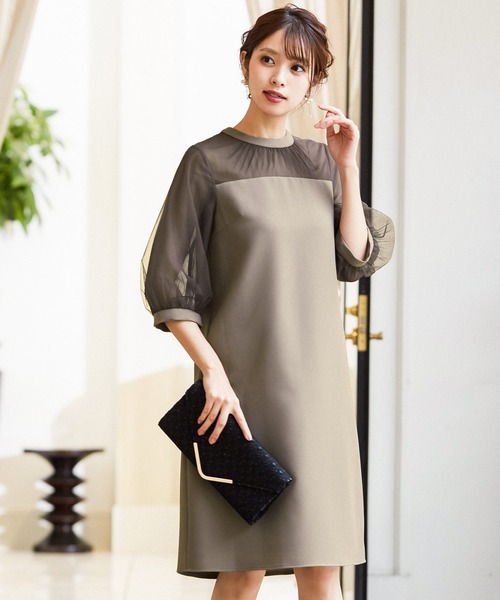 Fashion Letter（ファッションレター）の「チュール袖切り替え結婚式ワンピースドレス（ドレス・レディース・ブラック/ラベンダー/ライトカーキ/ピンク系その他/グレイッシュブルー・M）」の3枚目の写真