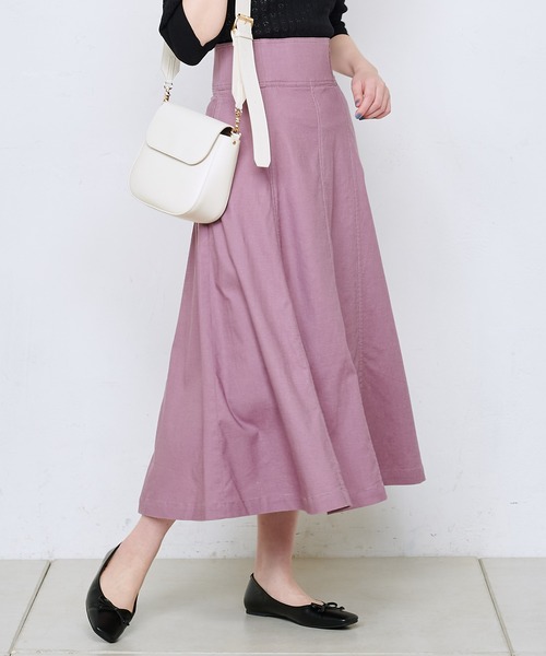 natural couture（ナチュラルクチュール）の「ハイウエスト綿麻フレアスカート（スカート・レディース・ブラック/オフホワイト/ラベンダー/キャメル・FREE）」の3枚目の写真