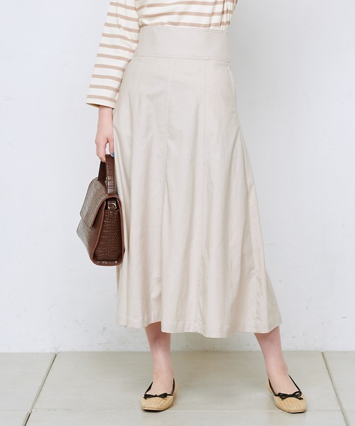 natural couture（ナチュラルクチュール）の「ハイウエスト綿麻フレアスカート（スカート・レディース・ブラック/オフホワイト/ラベンダー/キャメル・FREE）」の2枚目の写真