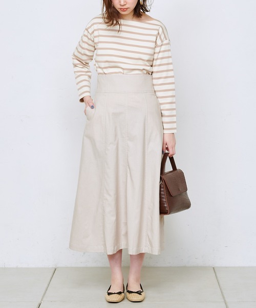 natural couture（ナチュラルクチュール）の「ハイウエスト綿麻フレアスカート（スカート・レディース・ブラック/オフホワイト/ラベンダー/キャメル・FREE）」の10枚目の写真