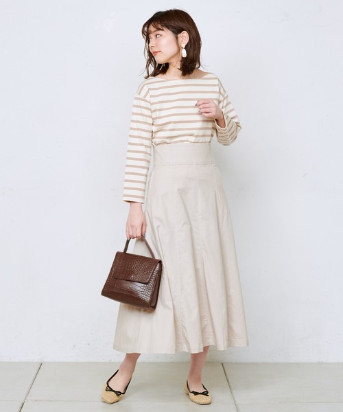 natural couture（ナチュラルクチュール）の「ハイウエスト綿麻フレアスカート（スカート・レディース・ブラック/オフホワイト/ラベンダー/キャメル・FREE）」の5枚目の写真