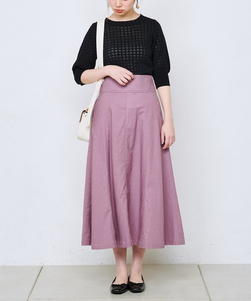 natural couture（ナチュラルクチュール）の「ハイウエスト綿麻フレアスカート（スカート・レディース・ブラック/オフホワイト/ラベンダー/キャメル・FREE）」の16枚目の写真