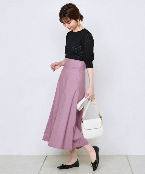 natural couture（ナチュラルクチュール）の「ハイウエスト綿麻フレアスカート（スカート・レディース・ブラック/オフホワイト/ラベンダー/キャメル・FREE）」の11枚目の写真