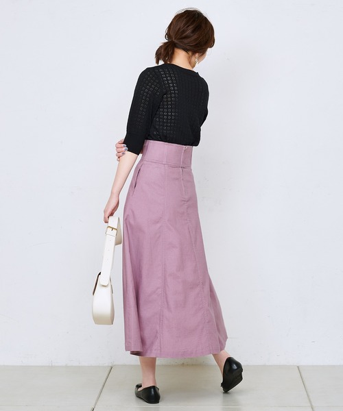 natural couture（ナチュラルクチュール）の「ハイウエスト綿麻フレアスカート（スカート・レディース・ブラック/オフホワイト/ラベンダー/キャメル・FREE）」の8枚目の写真