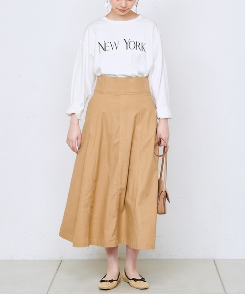 natural couture（ナチュラルクチュール）の「ハイウエスト綿麻フレアスカート（スカート・レディース・ブラック/オフホワイト/ラベンダー/キャメル・FREE）」の6枚目の写真