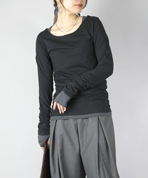 フェイクレイヤードくしゅくしゅ長袖Tシャツカットソー【ロンT】