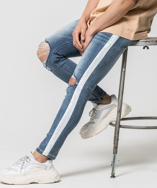 『CavariA/キャバリア』裾ジップストレッチラインデニムパンツ（デニムパンツ）｜CavariA（キャバリア） 7,213円