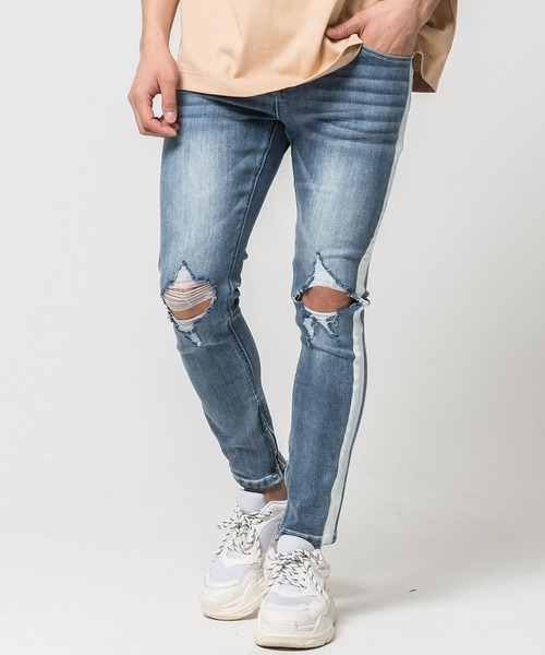 CavariA（キャバリア）の「『CavariA/キャバリア』裾ジップストレッチラインデニムパンツ（デニムパンツ・メンズ・ブラック/ブルー・L/M/S）」の16枚目の写真