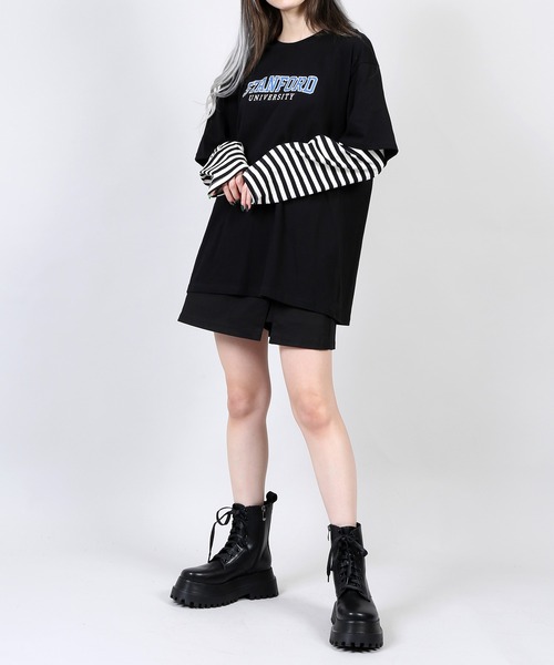 DING（ディング）の「DING/フェイクレイヤードロゴロンT（Tシャツ/カットソー・レディース・ホワイト/ブラック・FREE）」の3枚目の写真