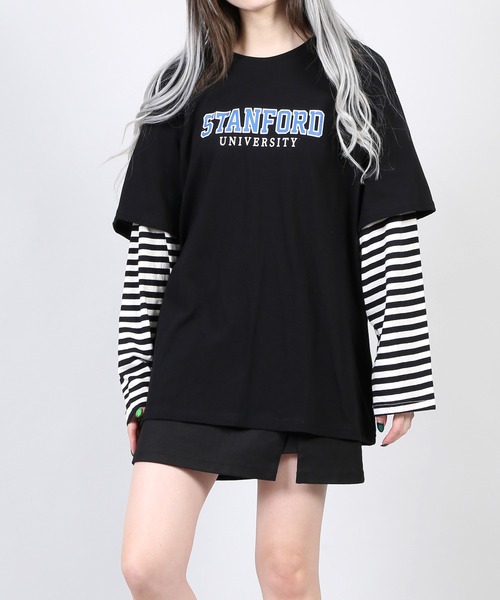 DING（ディング）の「DING/フェイクレイヤードロゴロンT（Tシャツ/カットソー・レディース・ホワイト/ブラック・FREE）」の11枚目の写真