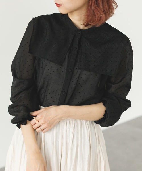 SLURR(スラ―)の「シアーハートドットスクエアネックブラウス(シャツ/ブラウス・レディース・ブラック・FREE)」の1枚目の写真