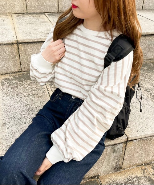 apres jour（アプレジュール）の「ボーダー袖ボリュームトップス【ZOZOTOWN限定アイテム】（Tシャツ/カットソー・レディース・オフホワイト/ラベンダー/ベージュ/ミント・X-LARGE/フリー）」の12枚目の写真