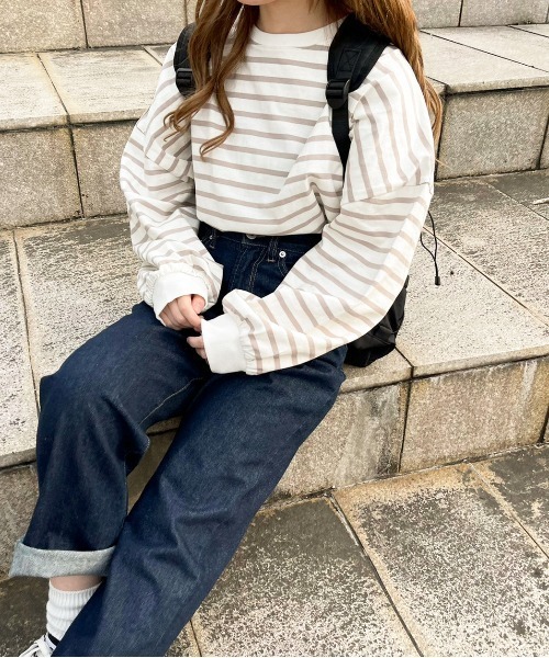 apres jour（アプレジュール）の「ボーダー袖ボリュームトップス【ZOZOTOWN限定アイテム】（Tシャツ/カットソー・レディース・オフホワイト/ラベンダー/ベージュ/ミント・X-LARGE/フリー）」の5枚目の写真