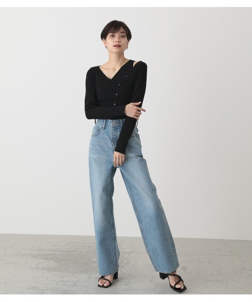 AZUL by moussy(アズールバイマウジー)の「FAKE LAYERED BUTTON KNIT TOPS/フェイクレイヤードボタンニットトップス(ニット/セーター・レディース・ライトパープル/ライトベージュ/ライム/ブラック・SMALL/MEDIUM)」の7枚目の写真