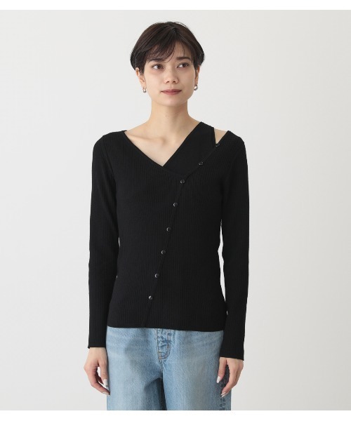 AZUL by moussy(アズールバイマウジー)の「FAKE LAYERED BUTTON KNIT TOPS/フェイクレイヤードボタンニットトップス(ニット/セーター・レディース・ライトパープル/ライトベージュ/ライム/ブラック・SMALL/MEDIUM)」の8枚目の写真